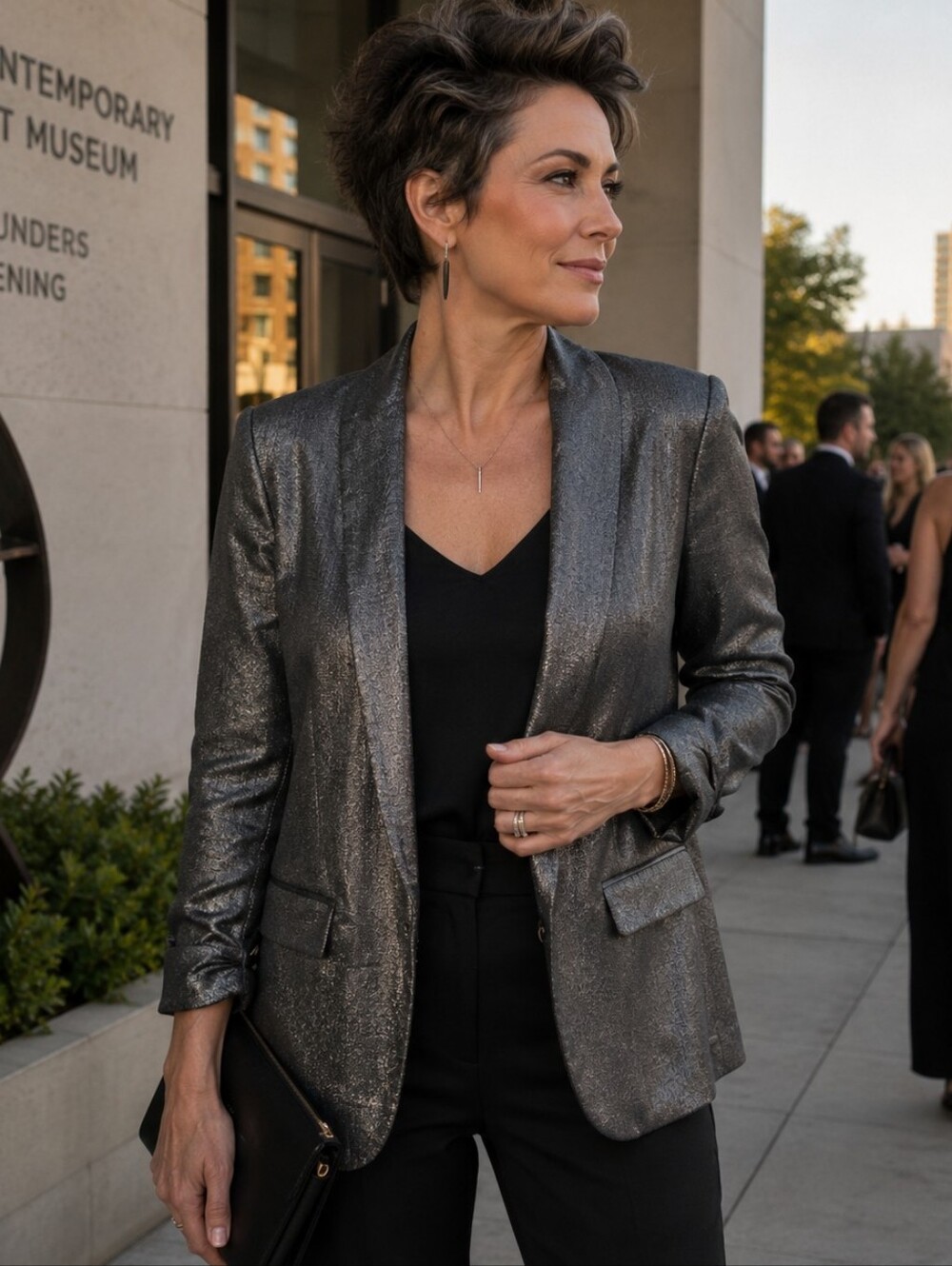 Chelsea28 Metallic Charcoal Open-Front Blazer